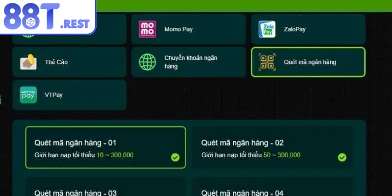 Chọn hình thức nạp tiền trong số các kênh được hỗ trợ
